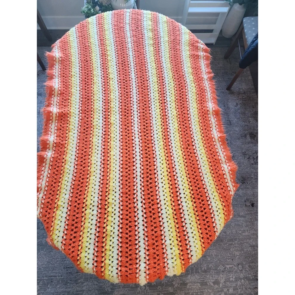 Vintage Handmade 70s 80s Crochet Throw Blanket 65
